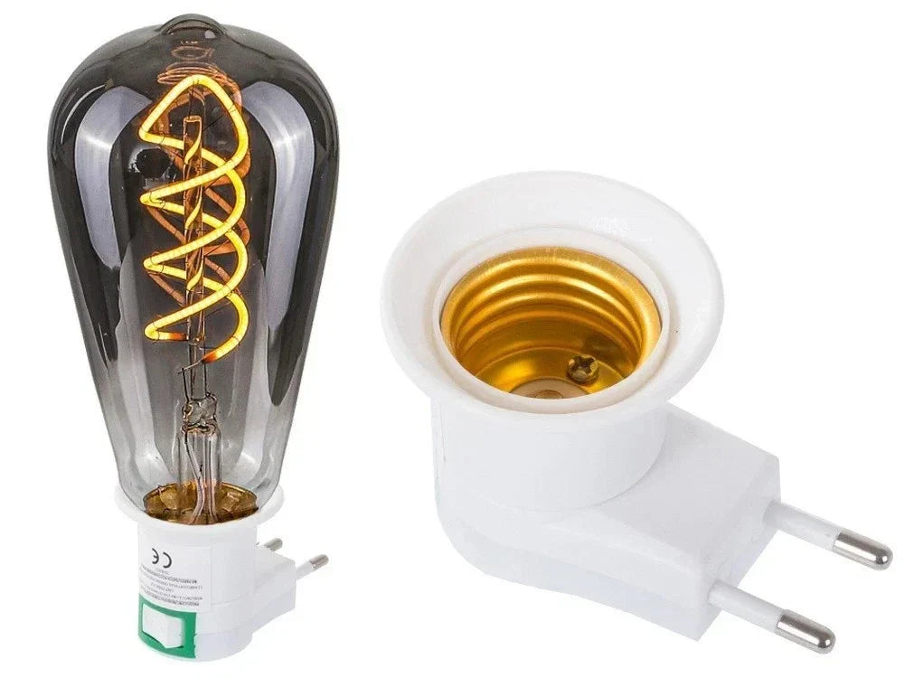 E27 Steckdosenadapter 230V Lampenfassung mit Schalter Weiß Kunststoff