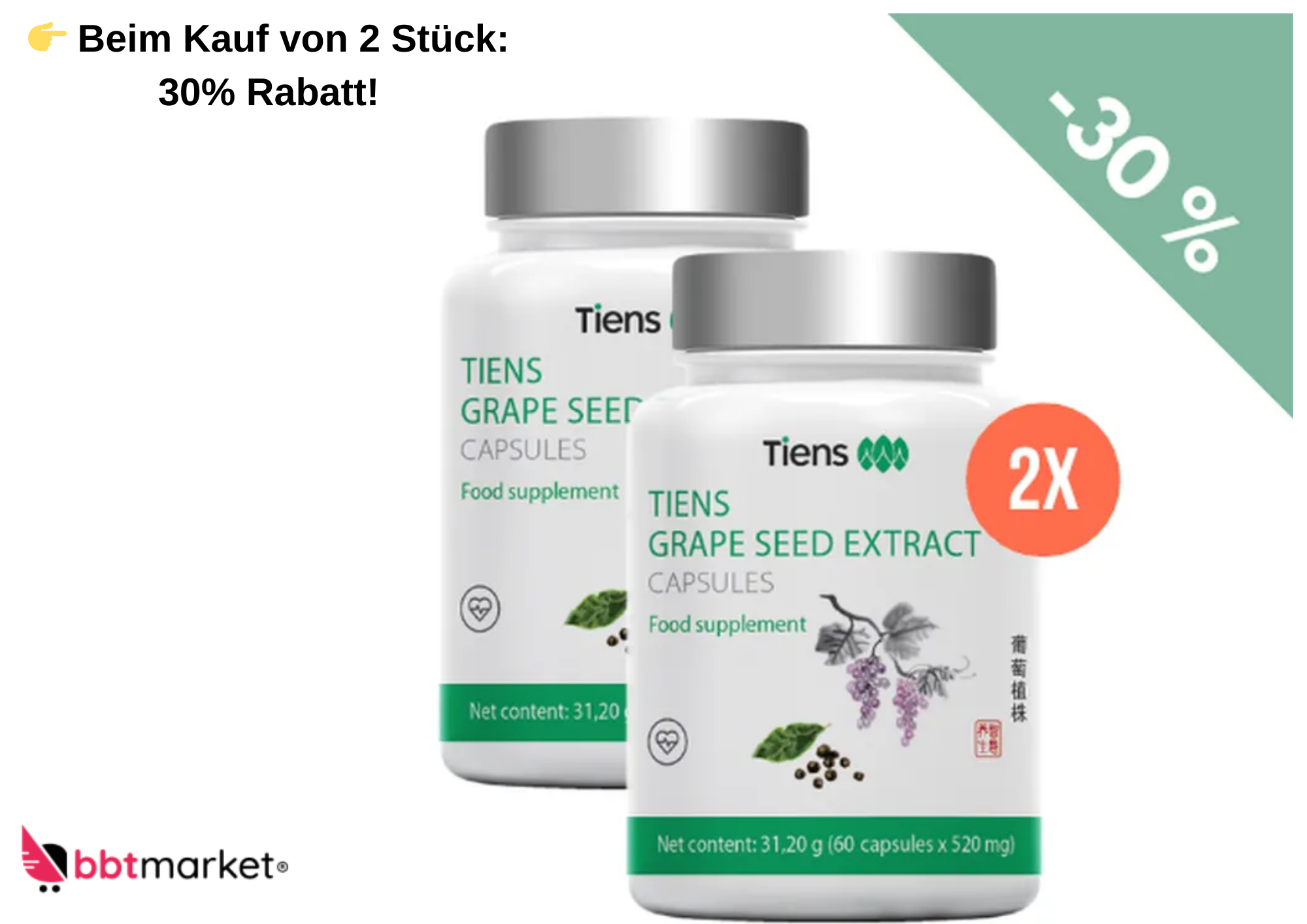 Tiens Traubenkernextrakt Vitamin C - 60 Kapseln - GRAPE SEED EXTRACT FOOD - Antioxidative Unterstützung für Gesundheit und Vitalität