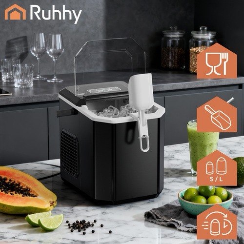 Eiswürfelmaschine 12kg/24h 1,2L Schnell Eiswürfelbereiter Schwarz Ice