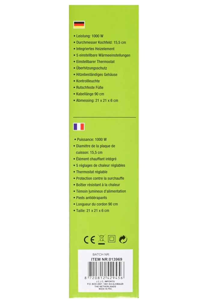Einzelkochplatte 1000W mit Thermostat & Edelstahl-Heizplatte – Tragbarer Elektroherd für Camping, Urlaub & Outdoor