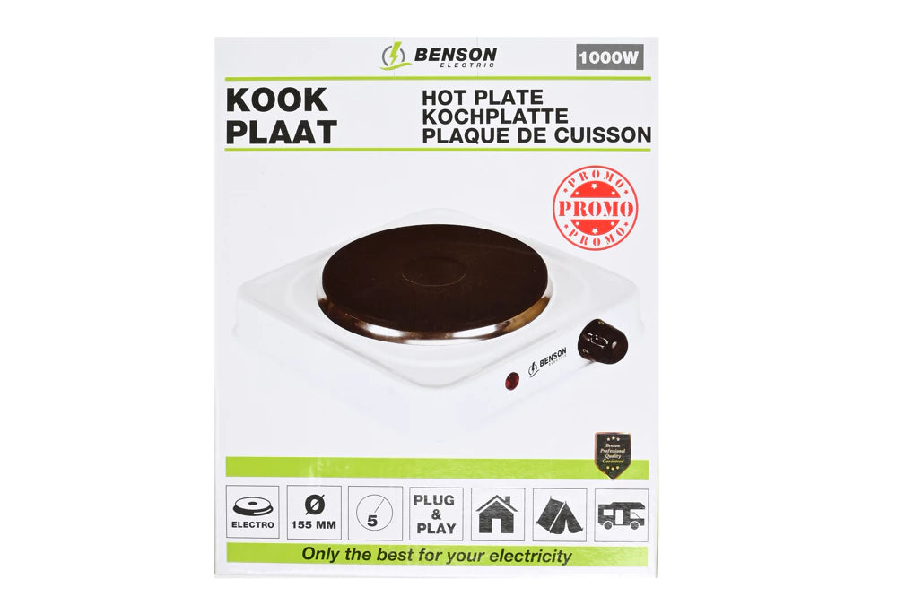 Einzelkochplatte 1000W mit Thermostat & Edelstahl-Heizplatte – Tragbarer Elektroherd für Camping, Urlaub & Outdoor