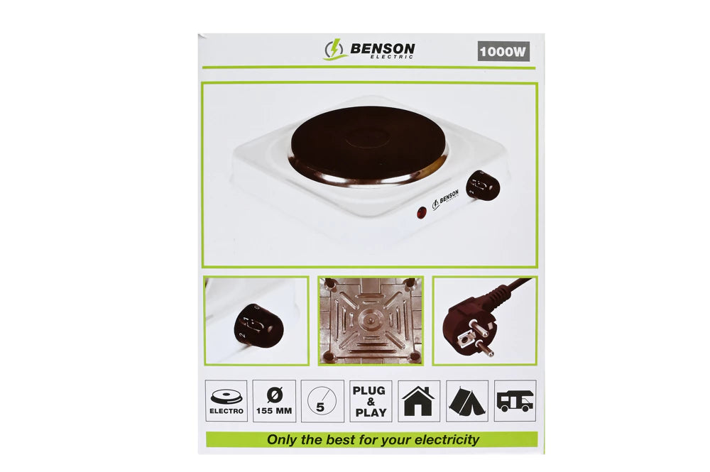 Einzelkochplatte 1000W mit Thermostat & Edelstahl-Heizplatte – Tragbarer Elektroherd für Camping, Urlaub & Outdoor