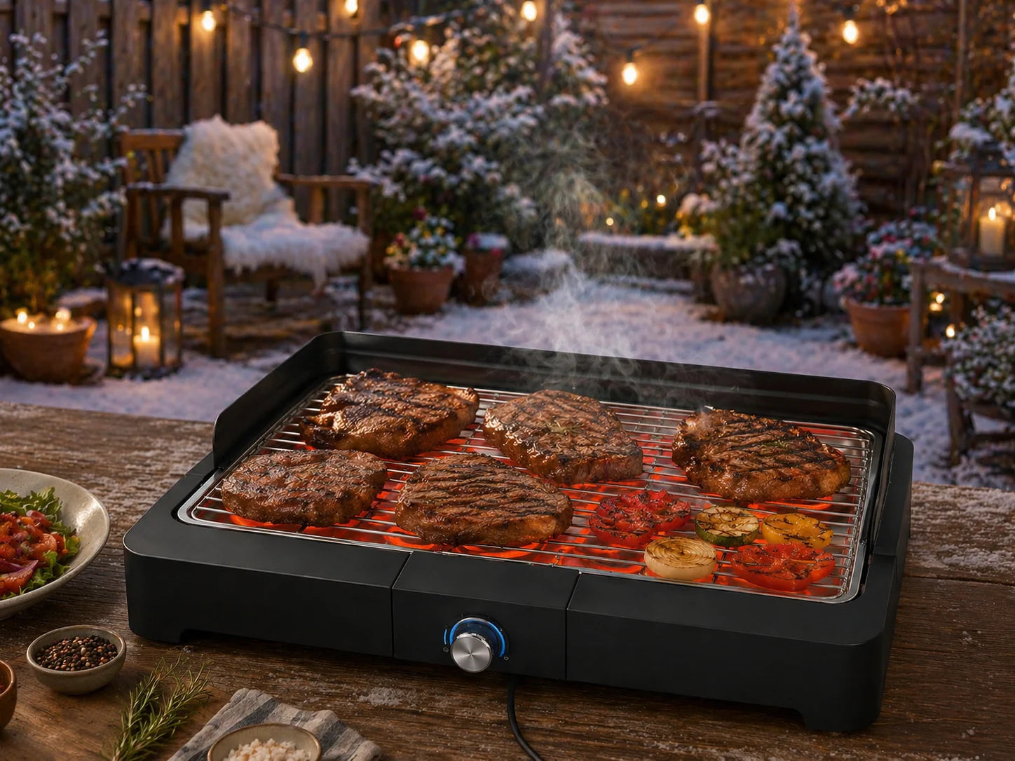 SEVERIN PG 8565 Elektrogrill 2200 W – Tischgrill mit Edelstahl-Grillrost für Balkon, Garten und Innenbereich