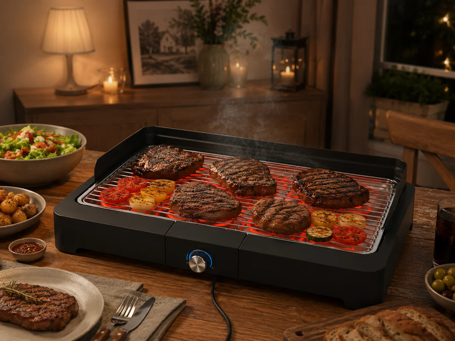 SEVERIN PG 8565 Elektrogrill 2200 W – Tischgrill mit Edelstahl-Grillrost für Balkon, Garten und Innenbereich