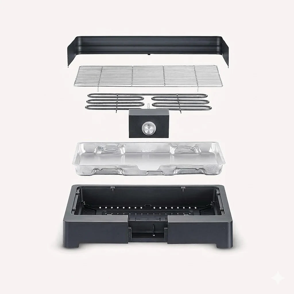SEVERIN PG 8565 Elektrogrill 2200 W – Tischgrill mit Edelstahl-Grillrost für Balkon, Garten und Innenbereich