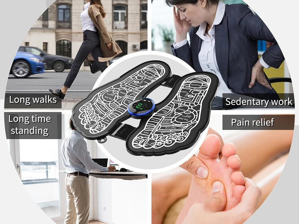 EMS Fußmassagegerät mit Akku – Elektrostimulations-Fußmatte mit 8 Modi und 19 Intensitätsstufen