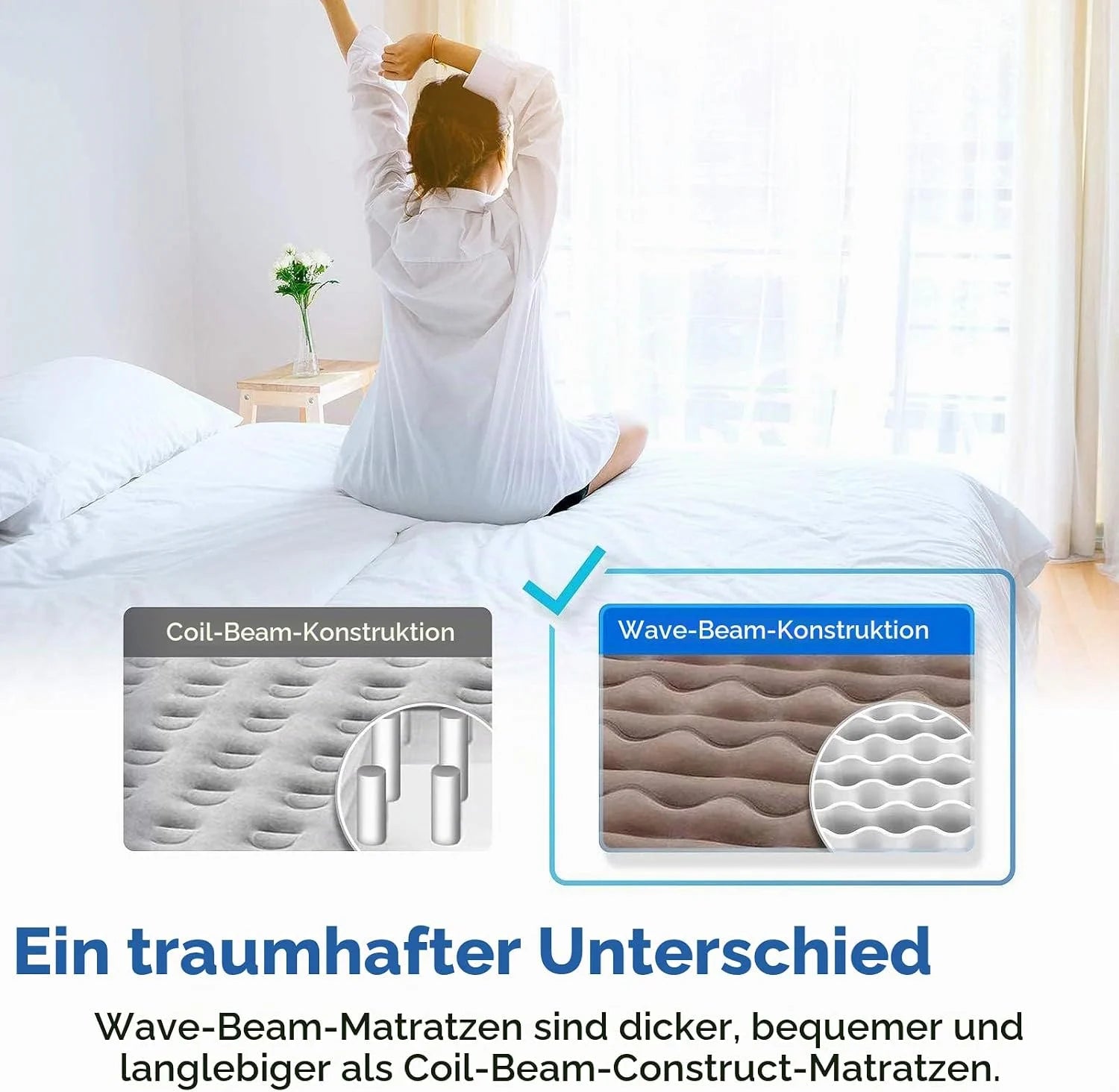 ETEKCITY Luftbett 203 x 152 x 46 cm – Aufblasbare Matratze mit integrierter Elektropumpe & Tragetasche