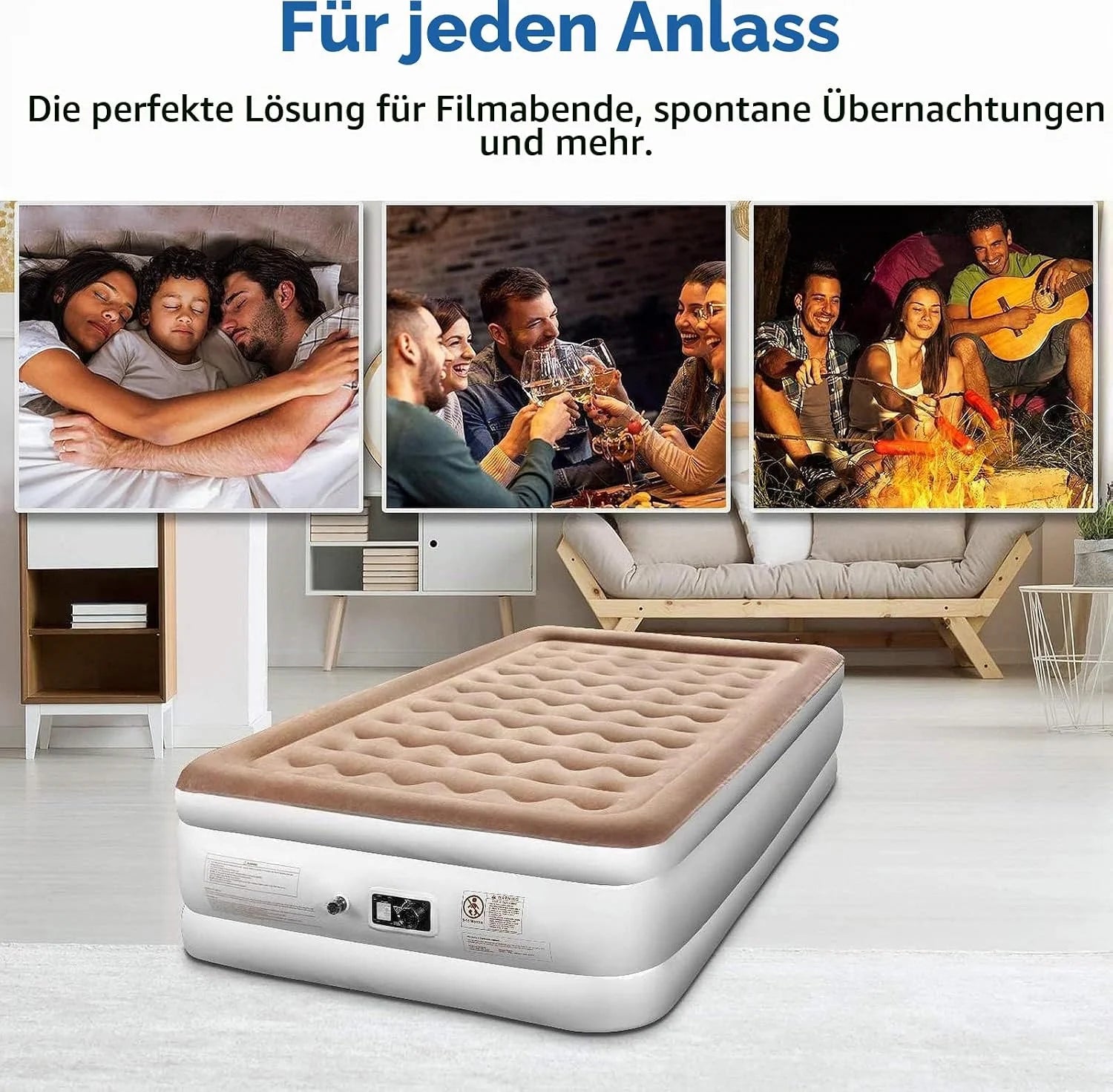 ETEKCITY Luftbett 203 x 152 x 46 cm – Aufblasbare Matratze mit integrierter Elektropumpe & Tragetasche