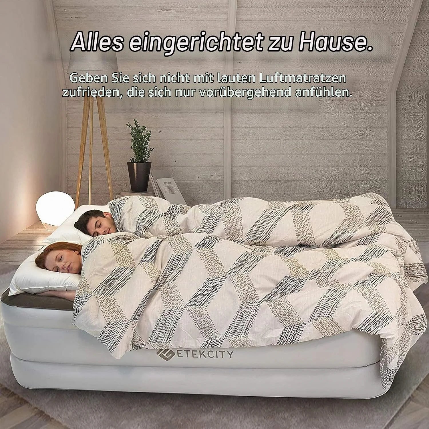 ETEKCITY Luftbett 203 x 152 x 46 cm – Aufblasbare Matratze mit integrierter Elektropumpe & Tragetasche