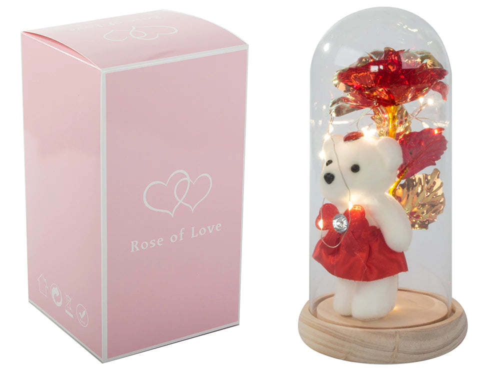 LED Ewige Rose im Glas mit Teddybär – Geschenk für Frauen, Deko, Valentinstag 💕