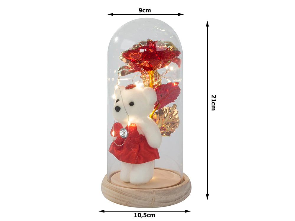 LED Ewige Rose im Glas mit Teddybär – Geschenk für Frauen, Deko, Valentinstag 💕