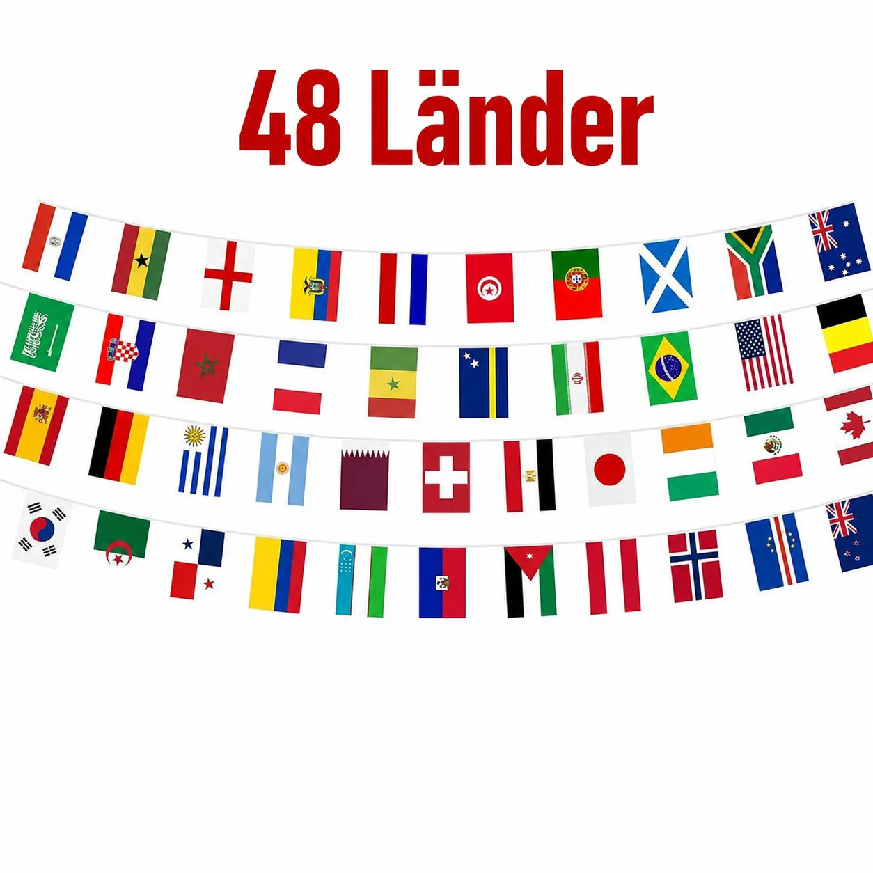 Fahnengirlande Länderflaggen Girlande 13m 48 Nationen WM EM Party Deko
