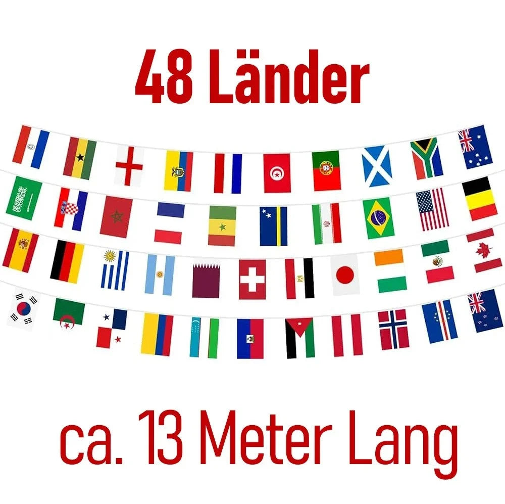 Fahnengirlande Länderflaggen Girlande 13m 48 Nationen WM EM Party Deko