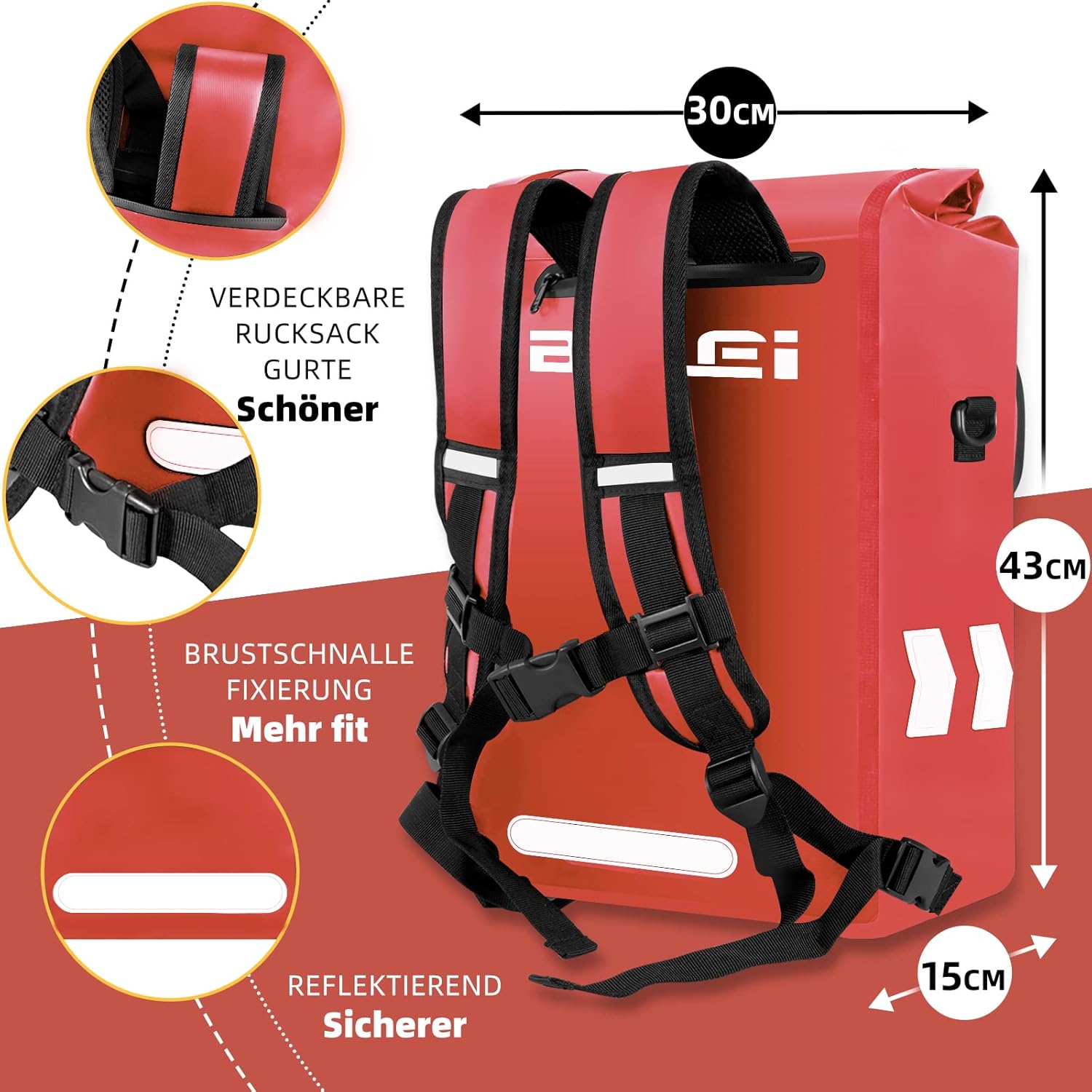 Fahrradtasche 3in1 für Gepäckträger Rucksack, Packtasche Wasserdicht 27L E-Bike