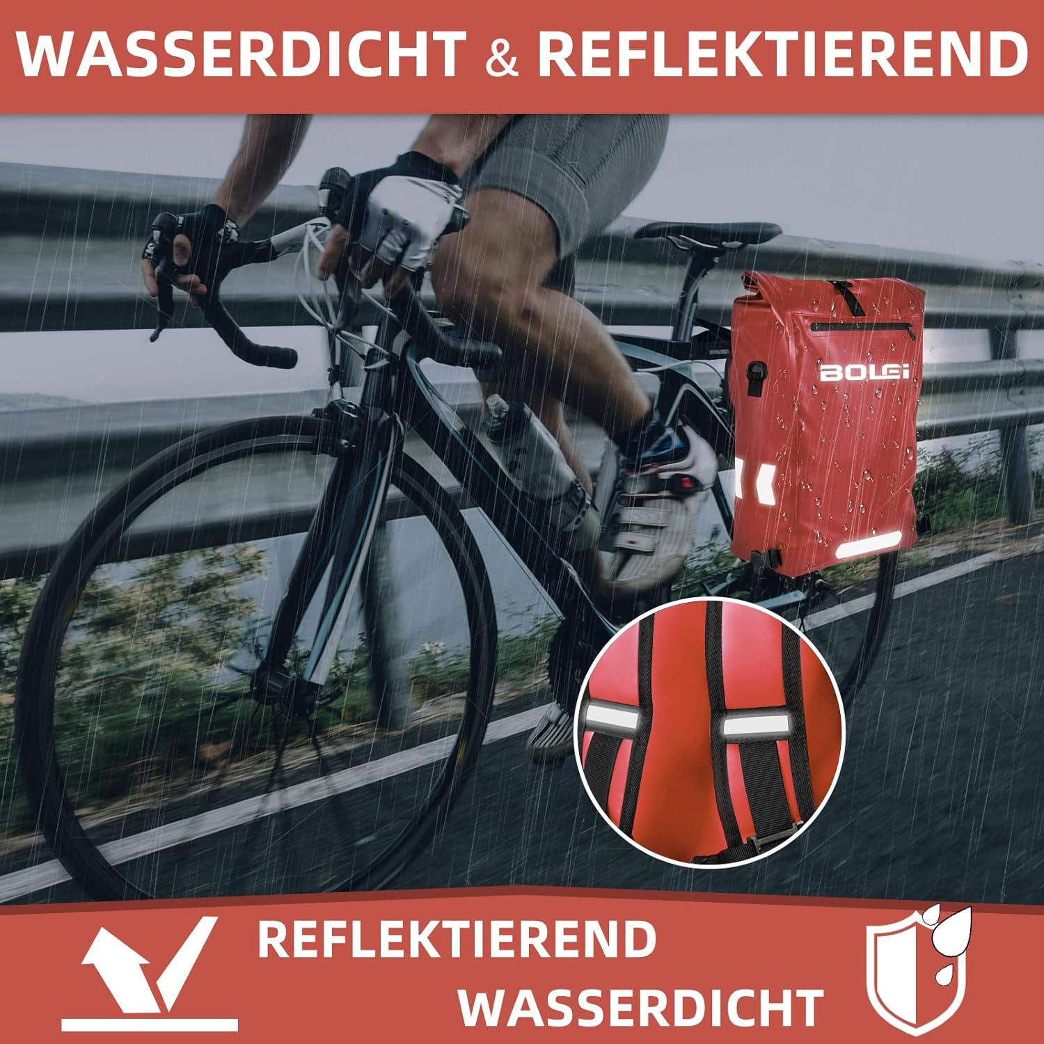 Fahrradtasche 3in1 für Gepäckträger Rucksack, Packtasche Wasserdicht 27L E-Bike