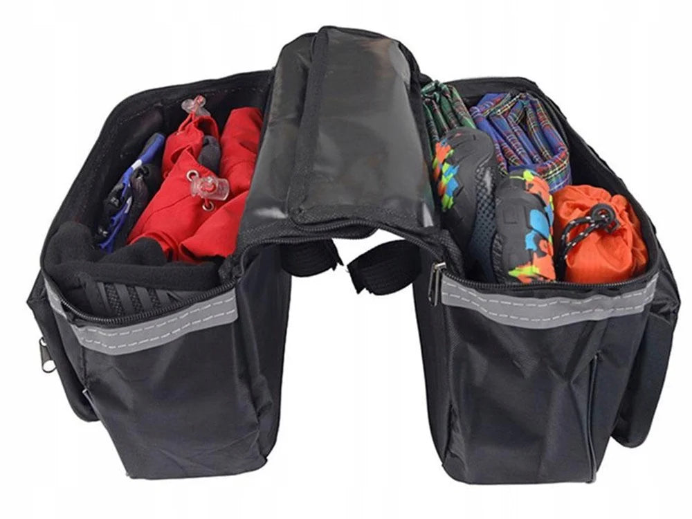 Fahrradtasche Gepäckträger 28L Doppelpacktasche 2 Fächer Reflektierend Schwarz