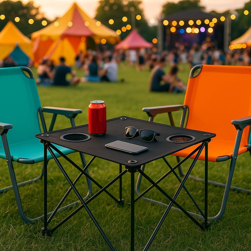 Faltbarer Campingtisch mit Getränkehalter & Tragetasche für Festival & Camping