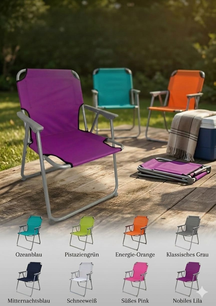 Faltbarer Klappstuhl Campingstuhl aus Oxford Stoff – Garten, Festival und Strandstuhl