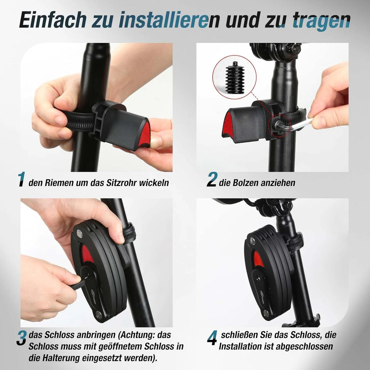 Faltschloss Fahrrad 100 cm aus Gehärtetem Carbonstahl – Fahrradschloss mit Halterung und 4 Schlüsseln für E-Bike, MTB und Rennrad