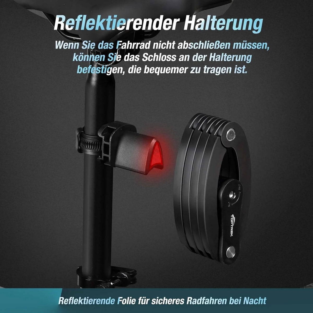 Faltschloss Fahrrad 100 cm aus Gehärtetem Carbonstahl – Fahrradschloss mit Halterung und 4 Schlüsseln für E-Bike, MTB und Rennrad