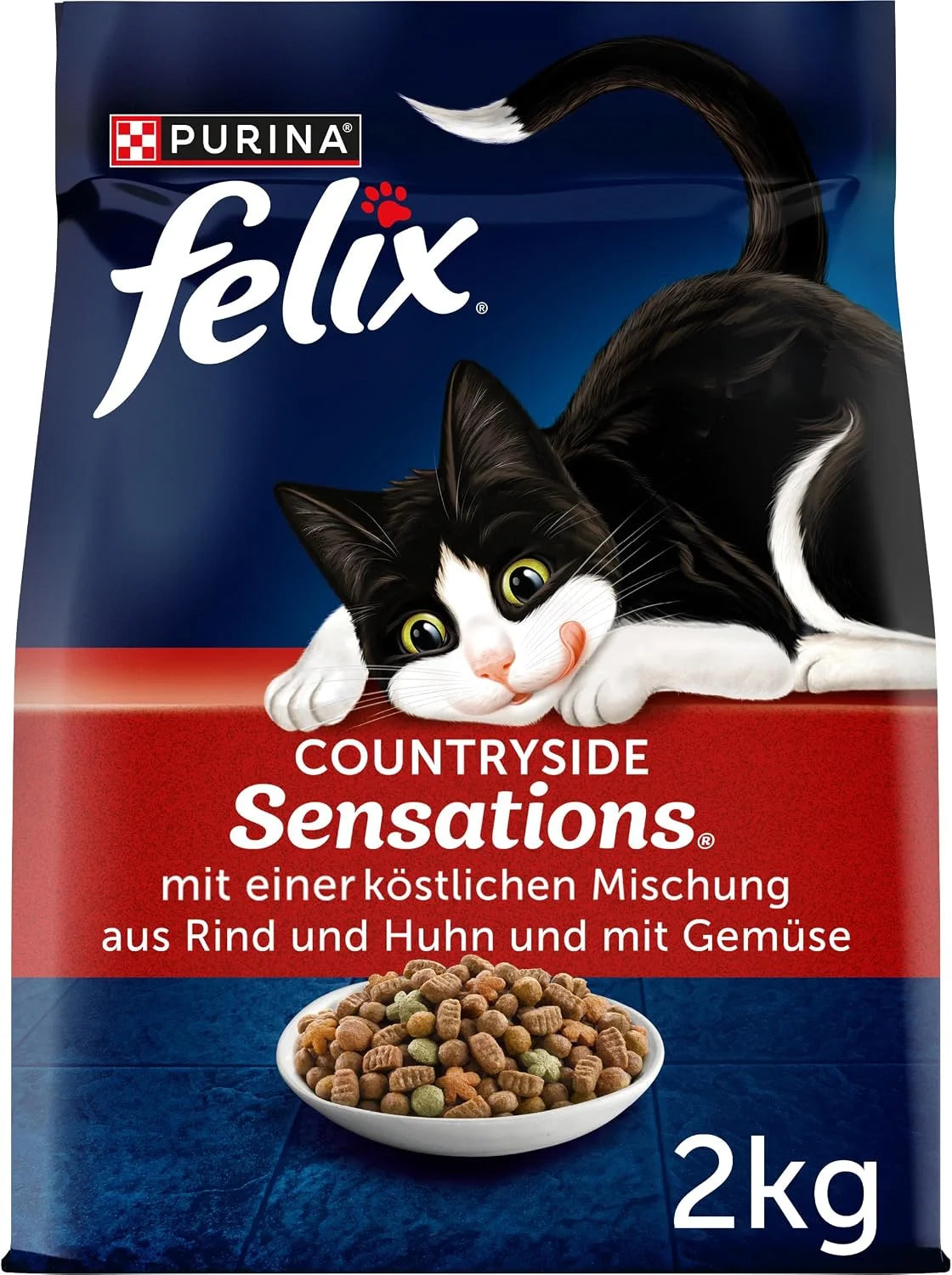 FELIX Countryside Sensations 2 kg – Trockenfutter für ausgewachsene Katzen mit Rind, Huhn & Gemüse