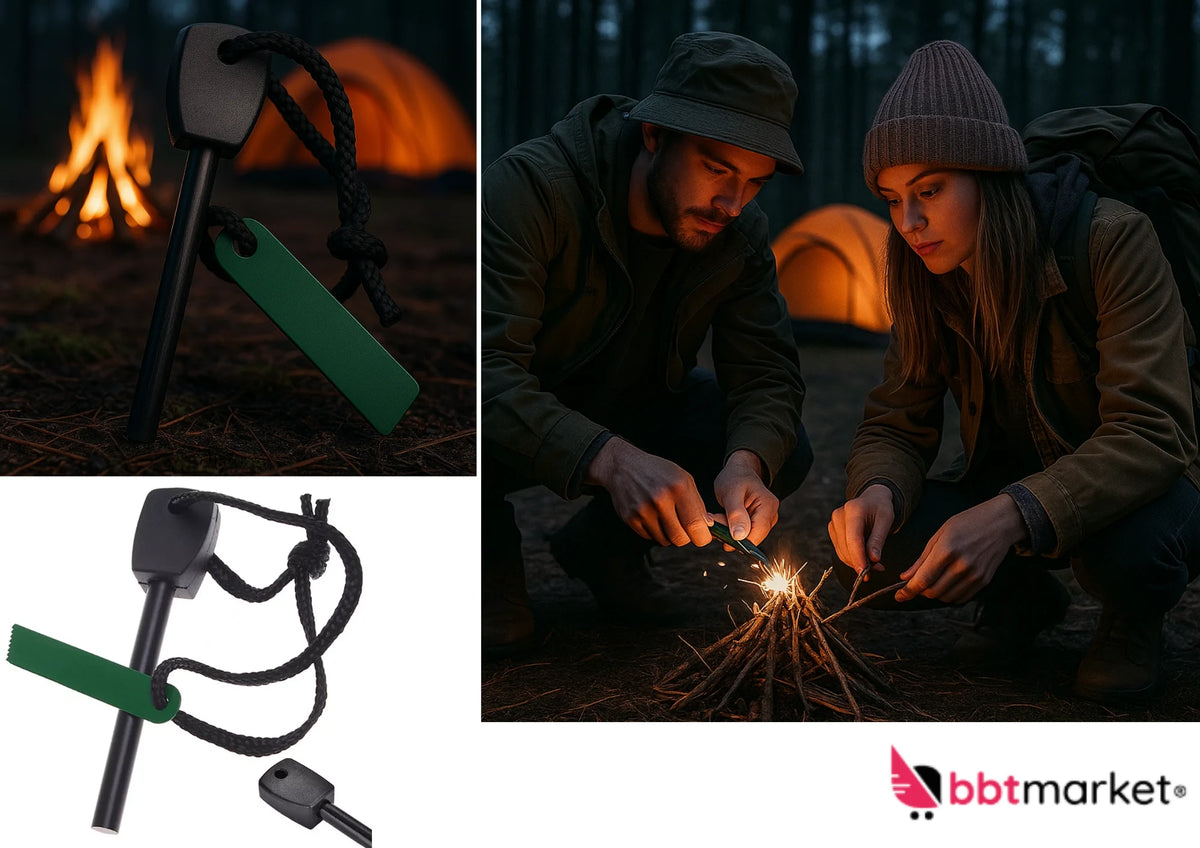 Feuerstarter mit Feuerstahl und Schaber – kompakter Zündstein für Camping, Trekking und Outdoor