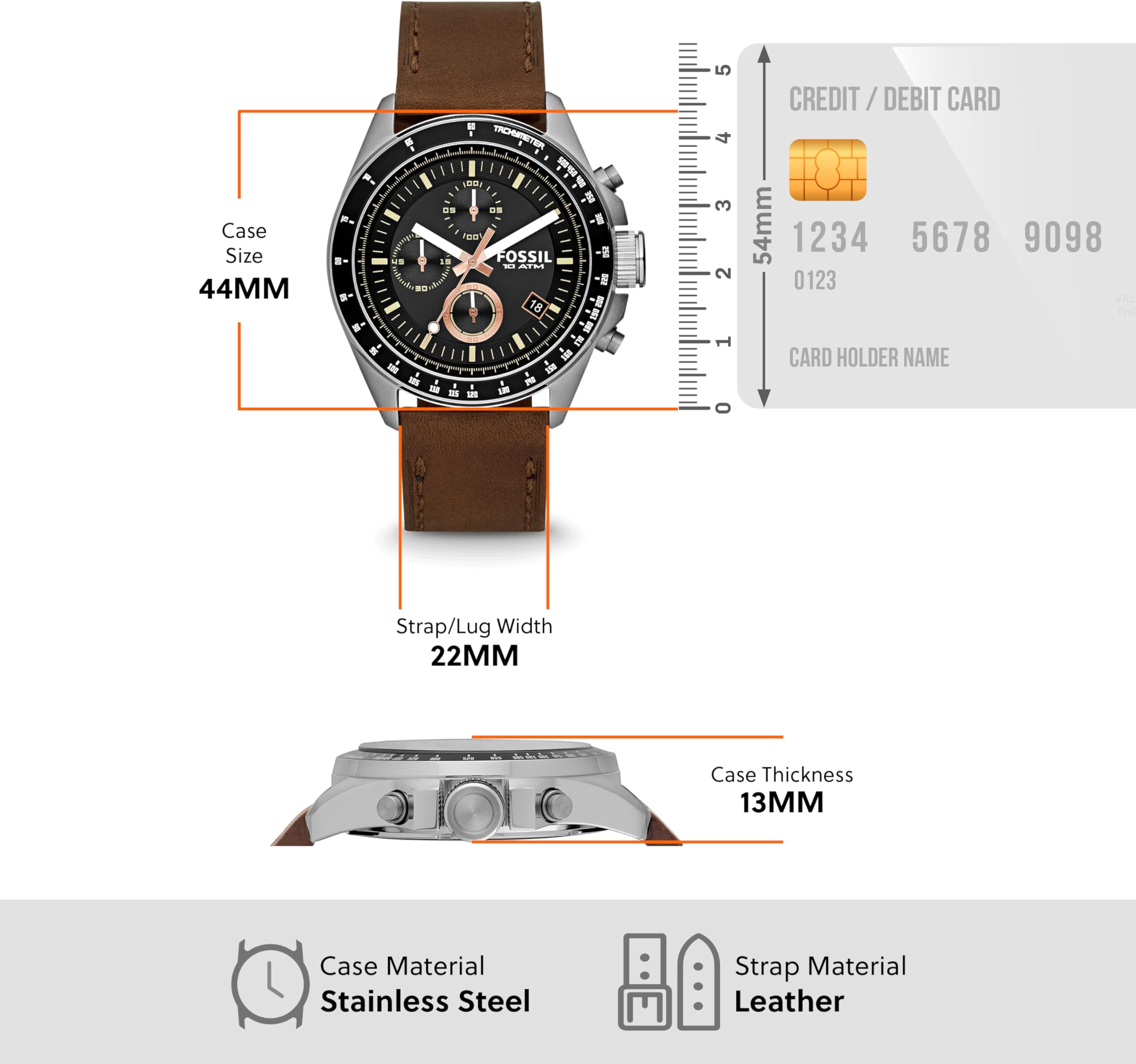 Fossil Men's Analog Quartz Watch with Leather Strap Men's Quartz Movement Wristwatches 