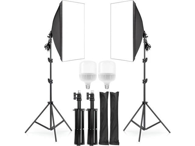 2x Softbox Fotolampen Set mit 50x70cm Softbox Studioleuchte 800W inkl Stative für Foto Video Livestream