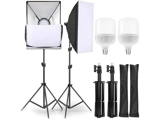 2x Softbox Fotolampen Set mit 50x70cm Softbox Studioleuchte 800W inkl Stative für Foto Video Livestream