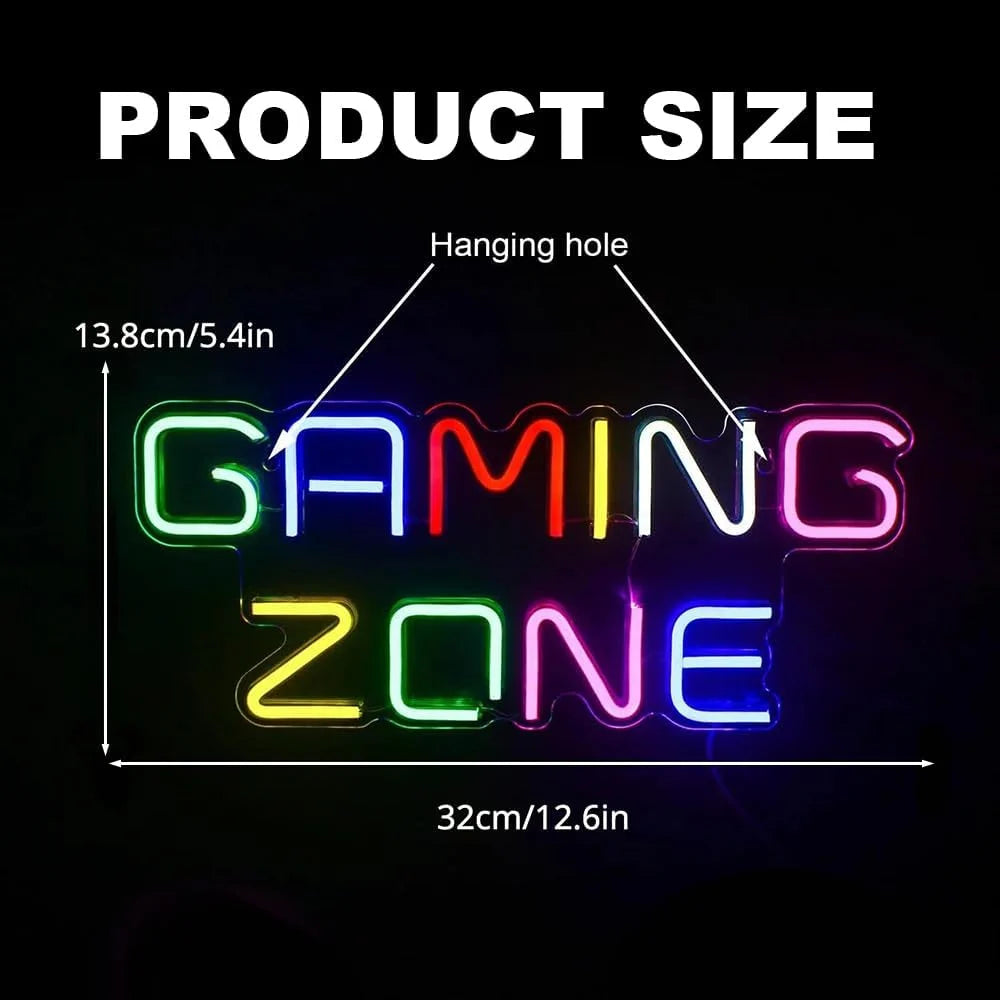 Game Zone Neon Schild mit LED-Beleuchtung – USB Gaming Licht 32 × 13,8 cm für Spielzimmer und Gaming Setup
