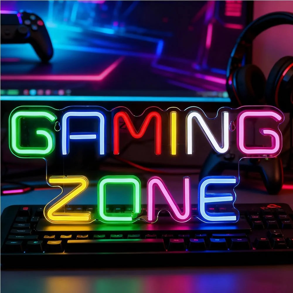 Game Zone Neon Schild mit LED-Beleuchtung – USB Gaming Licht 32 × 13,8 cm für Spielzimmer und Gaming Setup