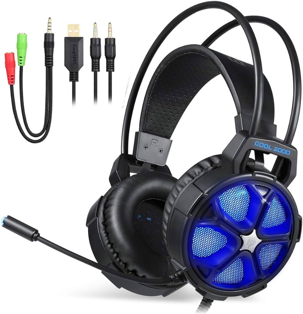Gaming Headset, 3,5mm Over-ear gaming Gamer Kopfhörer mit Mikrofon LED Blau neu✅