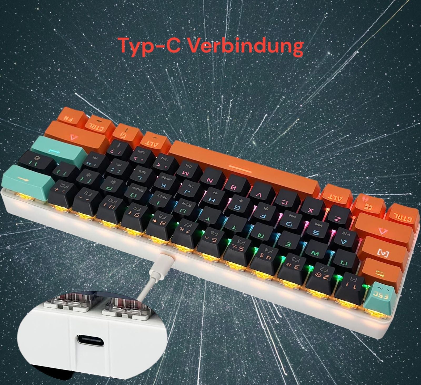 Mechanische Tastatur Gaming 60% LED RGB UK Layout Foam-Handgelenkstütze Typ C 🎮