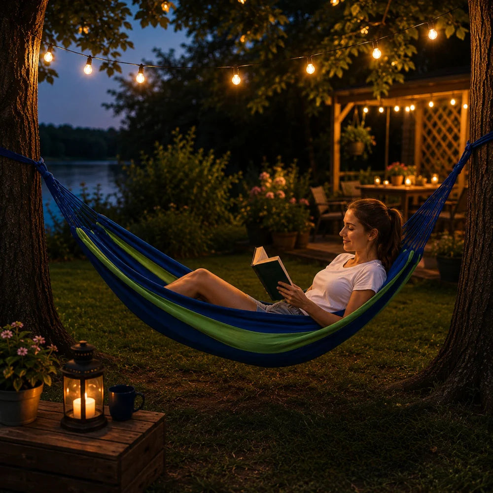 Garten Hängematte 200 × 80 cm bis 200 kg – Camping Hängematte mit Tragetasche & Befestigungsseilen