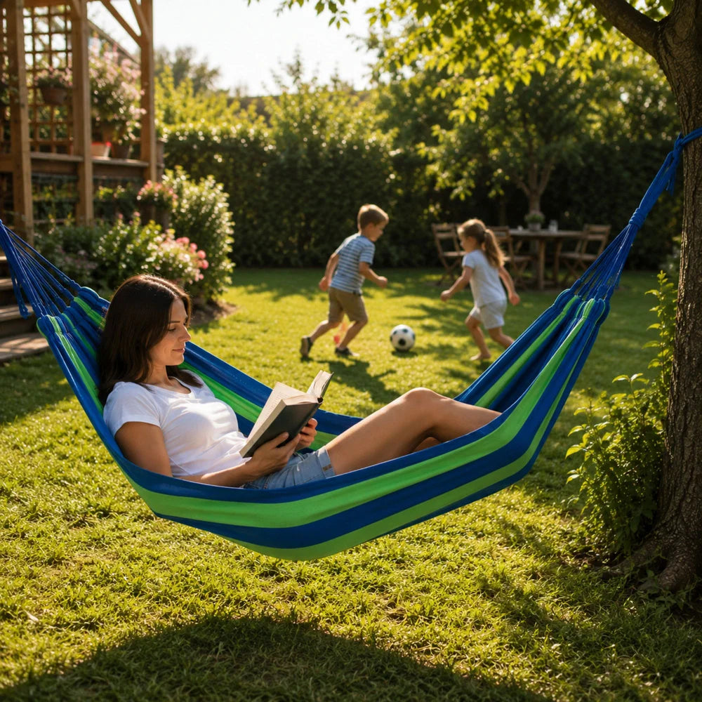 Garten Hängematte 200 × 80 cm bis 200 kg – Camping Hängematte mit Tragetasche & Befestigungsseilen