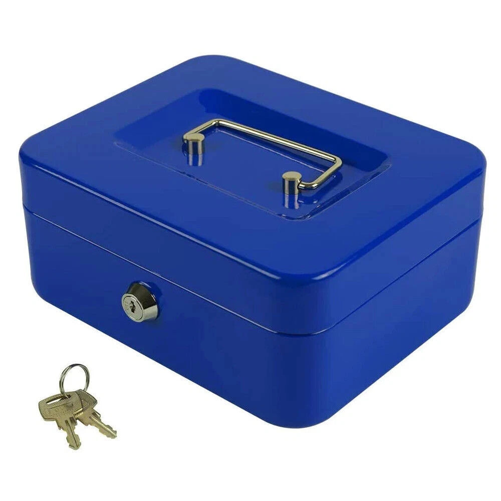 Abschließbare Geldkassette aus Metall – 15x12x8cm, Blau, mit 2 Schlüsseln & Münzeinsatz