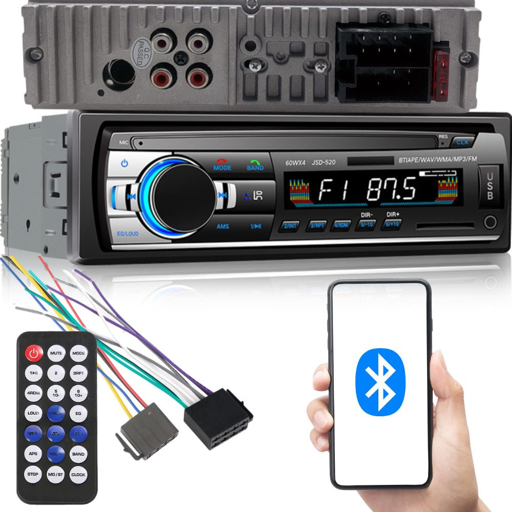 1-DIN Autoradio mit Bluetooth, USB, AUX & SD – Freisprecheinrichtung, 4×60W, Mikrofon & Fernbedienung
