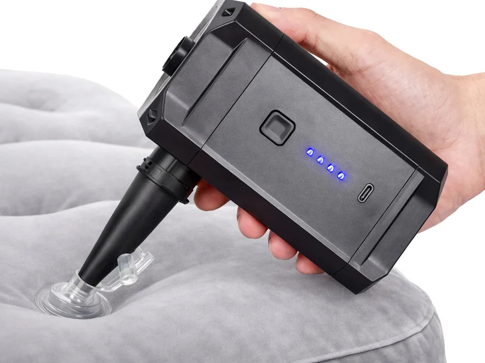 Elektrische Akku Luftpumpe mit 5200 mAh, USB-C, 3 Düsen und LED-Anzeig