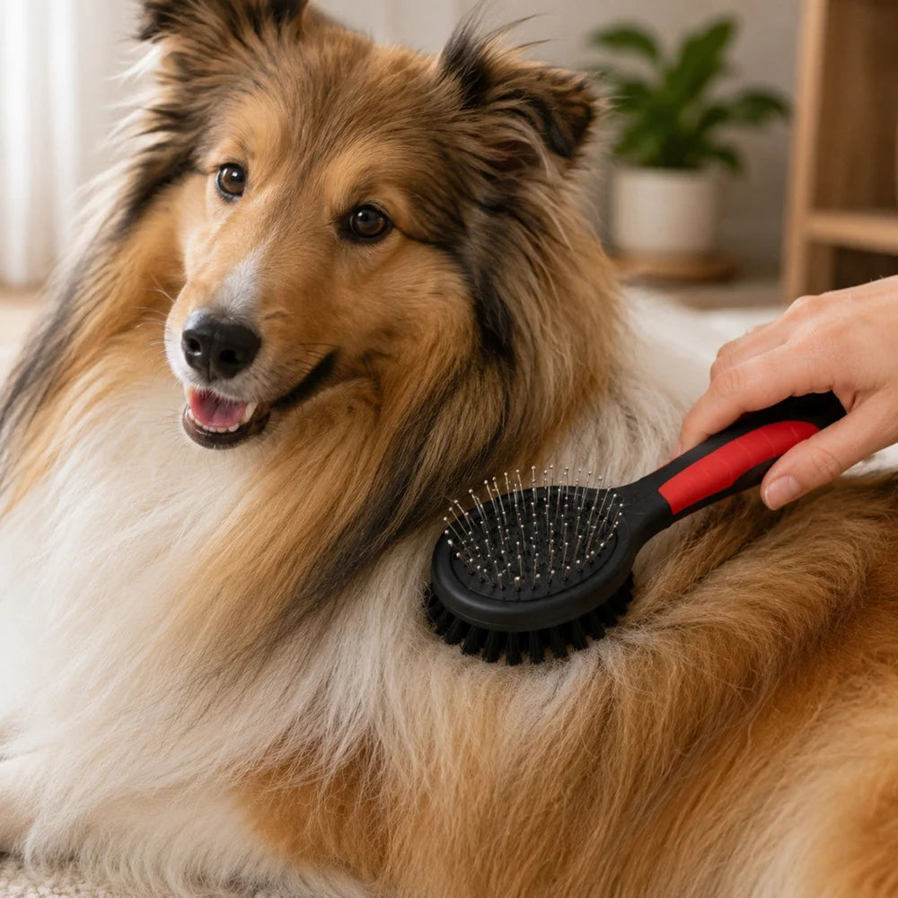 2-in-1 Haustierbürste für Hunde & Katzen – Doppelseitige Fellbürste mit Draht- und Nylonborsten für Langhaar & Kurzhaar