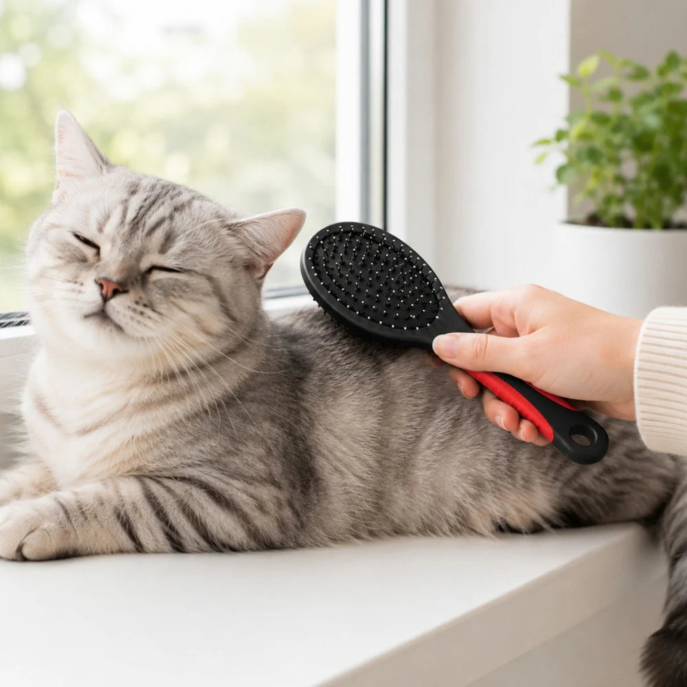 2-in-1 Haustierbürste für Hunde & Katzen – Doppelseitige Fellbürste mit Draht- und Nylonborsten für Langhaar & Kurzhaar