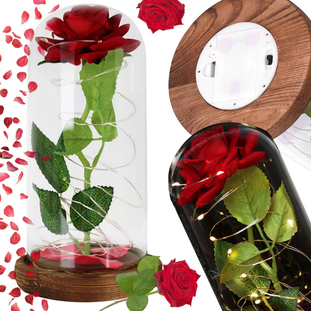 LED Blumen Geschenk im Glas mit Licht 🌸 Deko Rose & Bär für Valentinstag