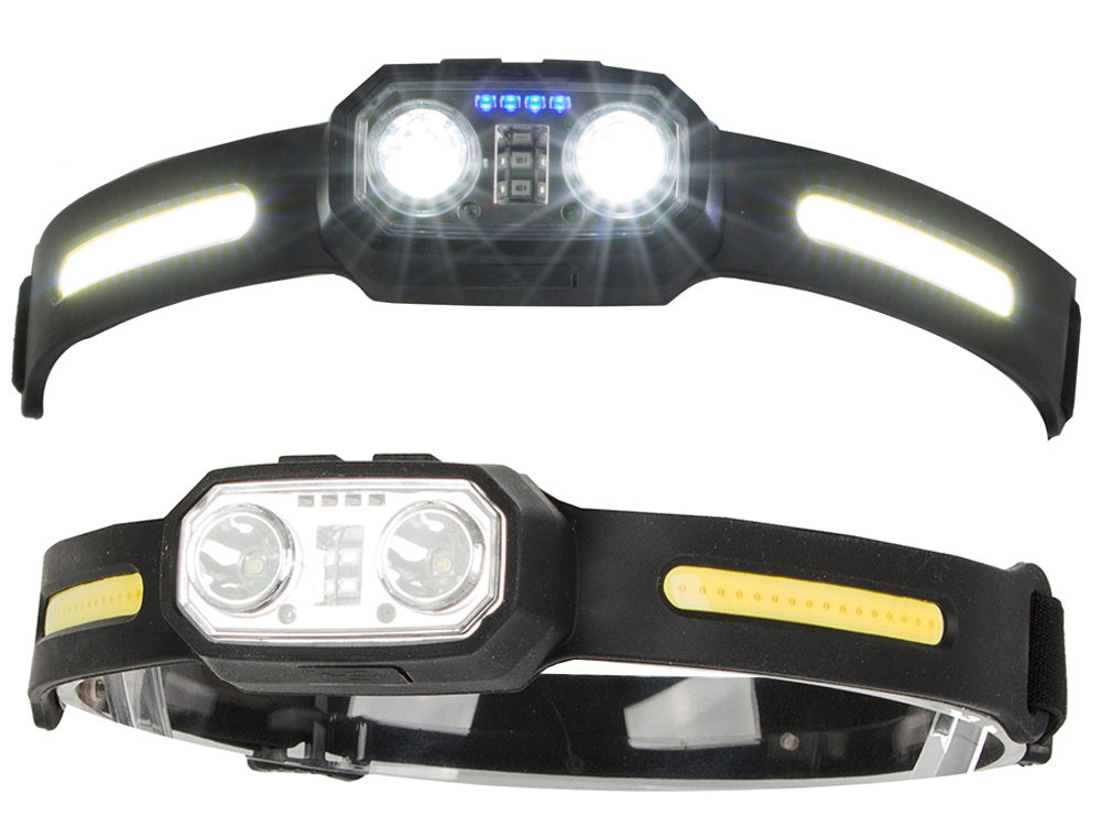 LED Stirnlampe 260° mit Sensorfunktion und USB-C – Wiederaufladbare COB Kopflampe IPX6 für Camping, Arbeit und Outdoor