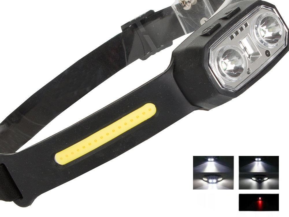 LED Stirnlampe 260° mit Sensorfunktion und USB-C – Wiederaufladbare COB Kopflampe IPX6 für Camping, Arbeit und Outdoor
