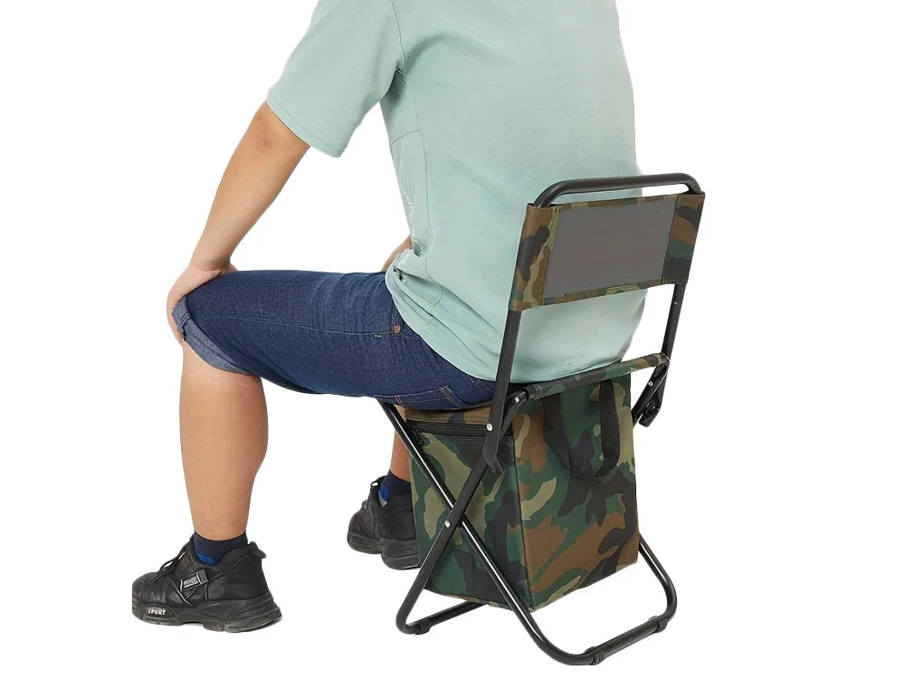 Camping Klappstuhl mit Rückenlehne & Tasche – Faltbarer Angelstuhl im Tarnmuster für Camping, Angeln und Outdoor