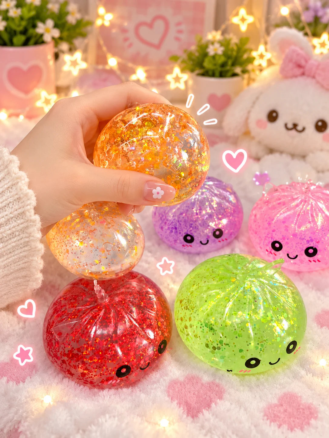 Glitzer Dumpling Squishy Bao Bun Quetschspielzeug Stressball Fidget Toy
