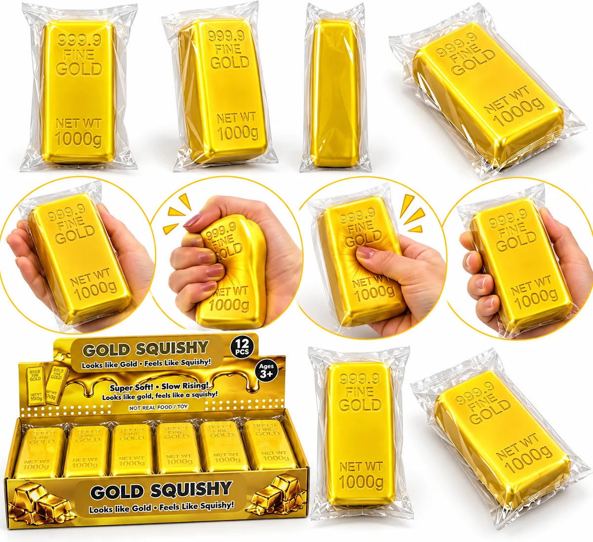 Goldbarren Squishy 12cm Slow Rising Anti-Stress Fidget Toy Knautschspielzeug