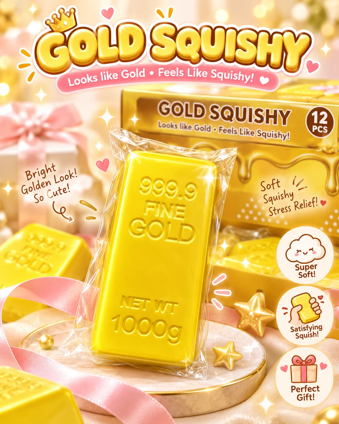 Goldbarren Squishy 12cm Slow Rising Anti-Stress Fidget Toy Knautschspielzeug