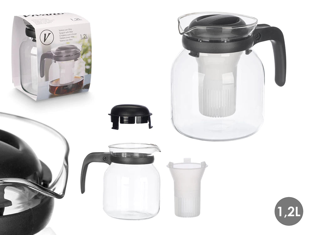 Glaskanne 1,2 Liter mit Filtereinsatz für Tee & Kaffee – Hitzebeständig & BPA-frei