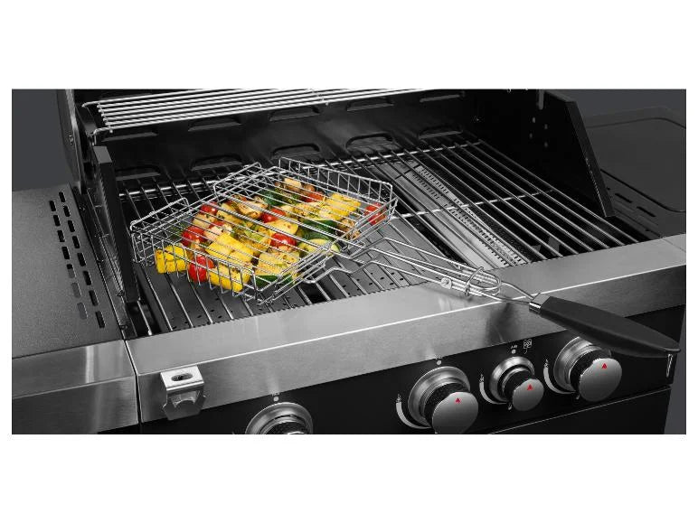 Grillkorb Edelstahl 20x27cm – Abnehmbarer Griff, Wendegrill, BBQ Zubehör