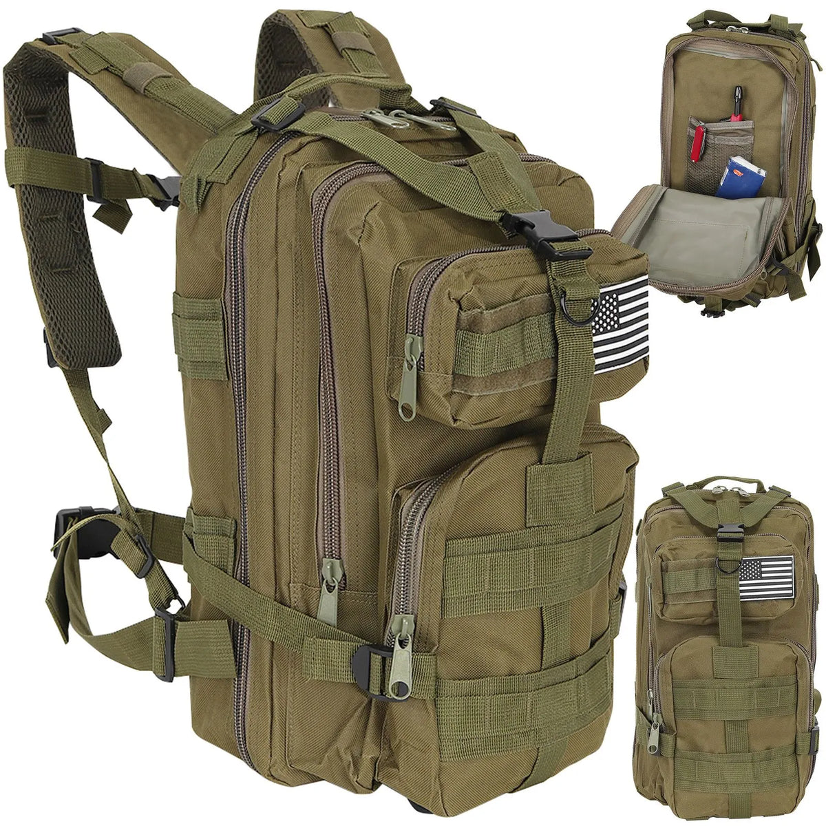 Militärrucksack 26L Camouflage – Tactical MOLLE Outdoor Rucksack in Oliv Grün für Wandern, Camping & Alltag